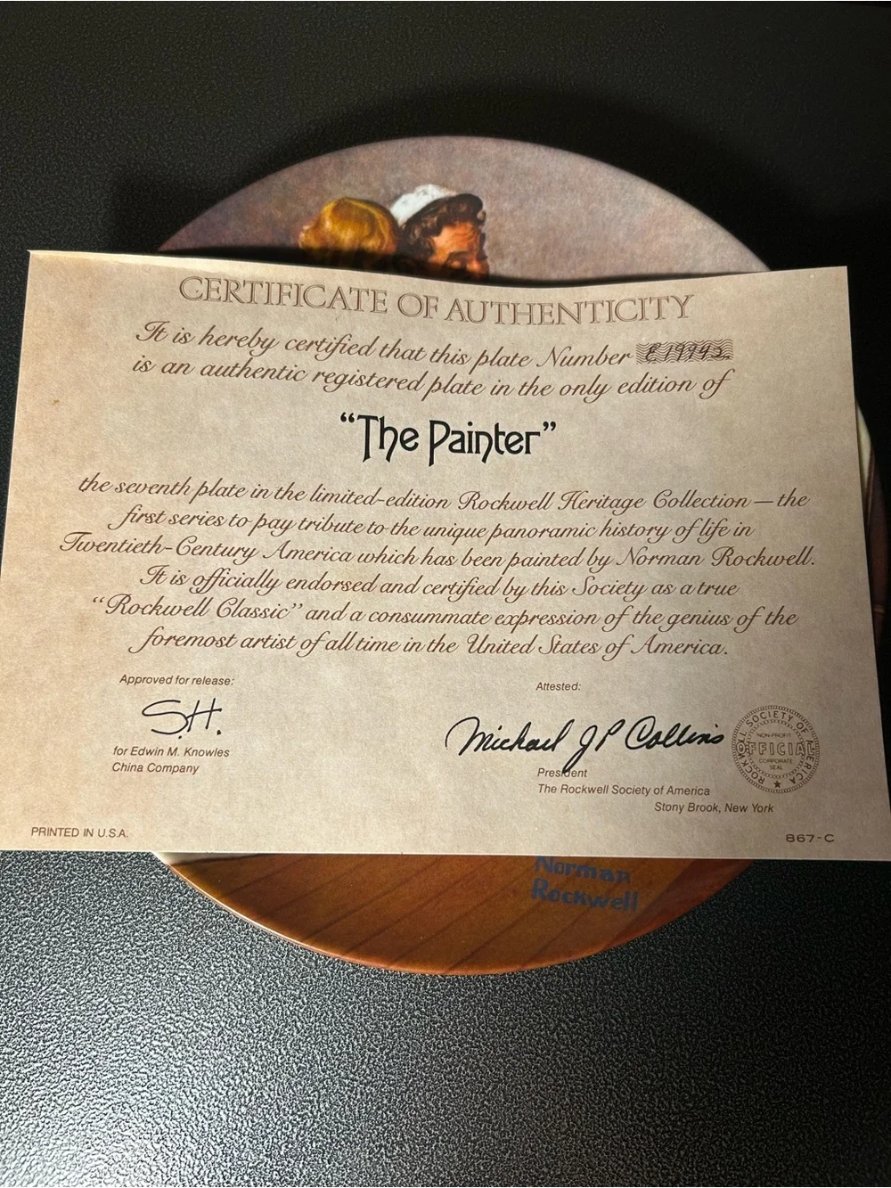 Norman Rockwell The Painter Collector Plate - Certificate of Authenticity Includ